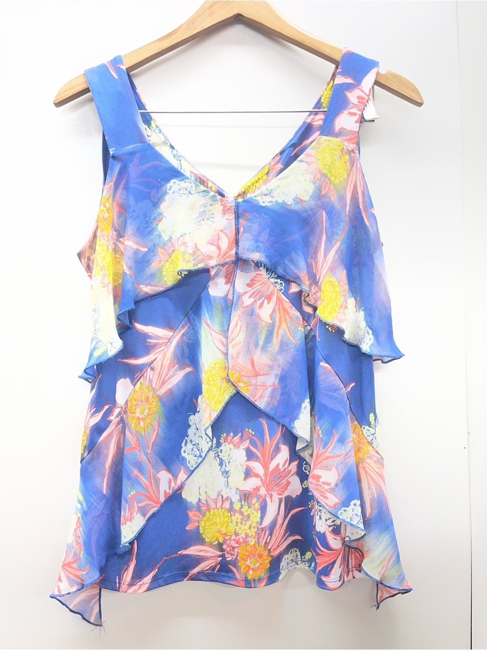 Adele &‎ May Blue Floral Ruffle Tiered Camisole